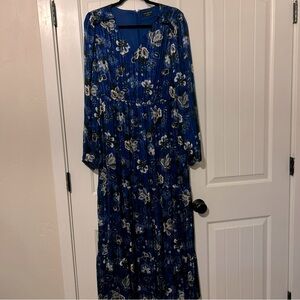 Lane Bryant Lurex Shimmer V-neck Blue Maxi Lined Dress Sz 14/16